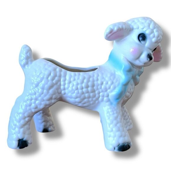 Vintage 50s Spring Lamb Ceramic Pottery Planter Nursery Decor Mid Century Kitsch - Picture 3 of 12